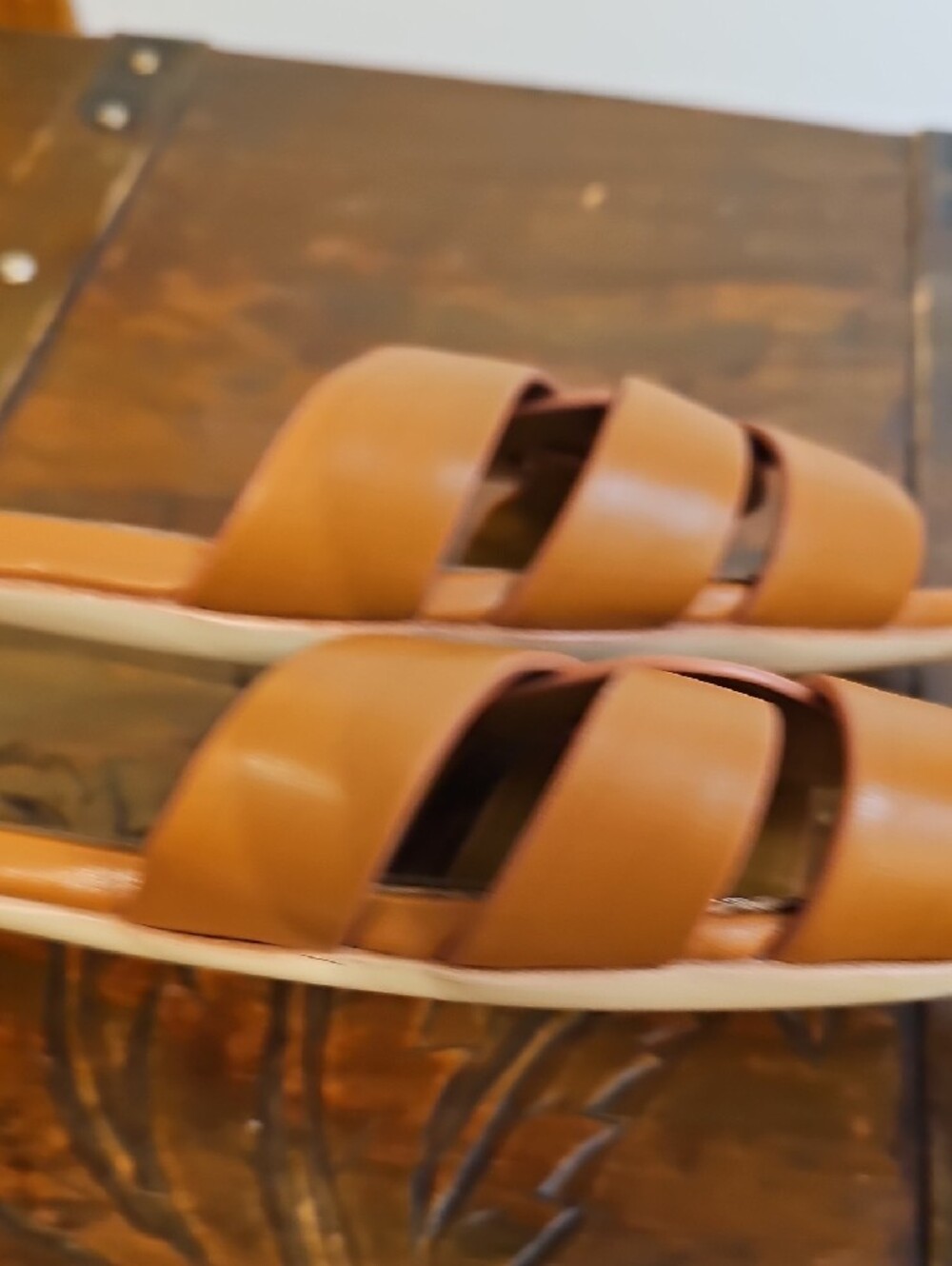 Cognac Leather Knot Tribute Slide Sandals - Picture 10 of 11